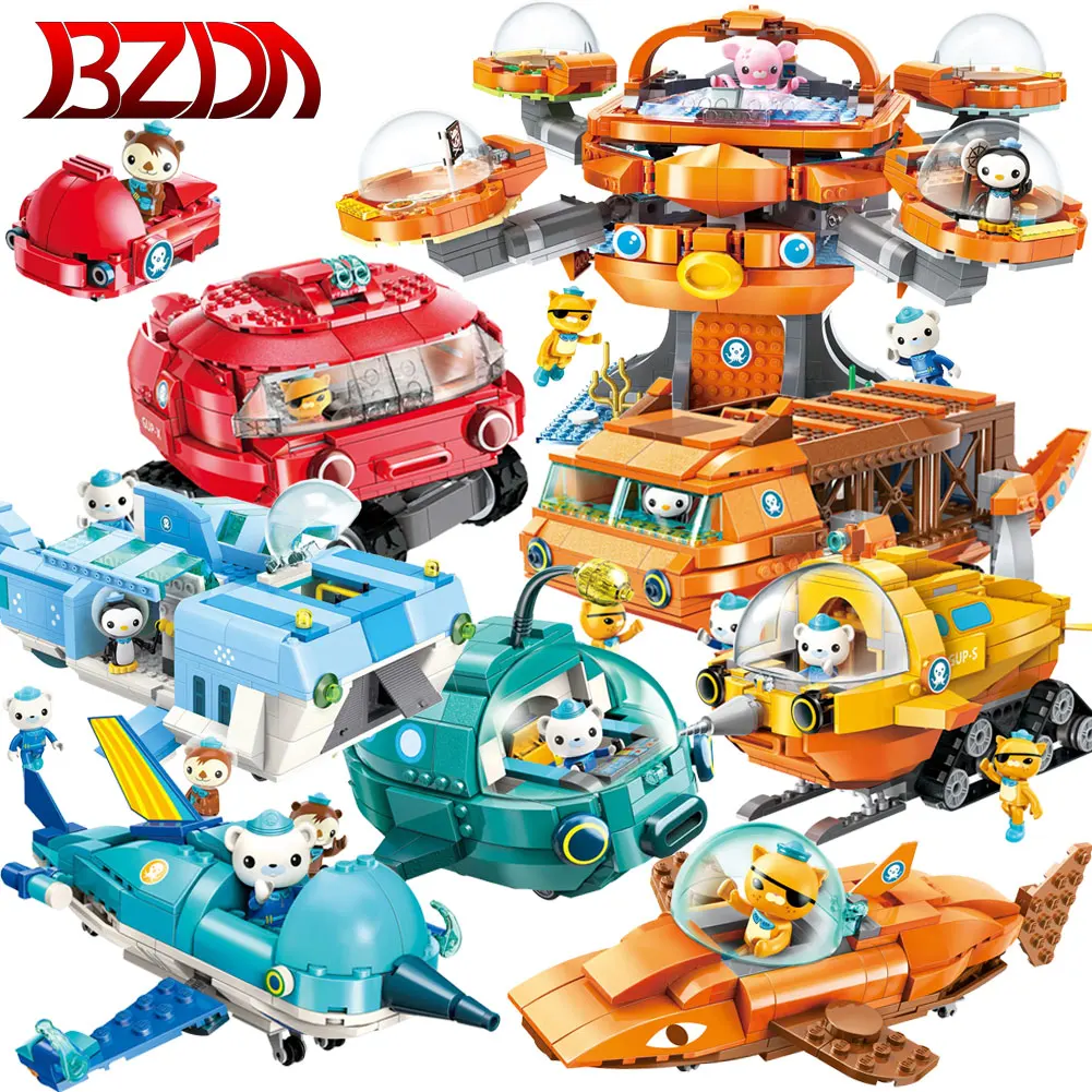 

BZDA Mini Technical Submarine Model Toy SubmarineSharkBoat Anime Character Octopus Castle Underwater World Building Block Gift