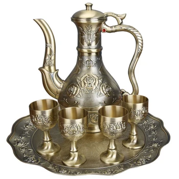 

800ML/50ML European Household Capacity Retro White Wine Set Embossed Wine Glass Hip Flask Home Decoration Wedding Gift