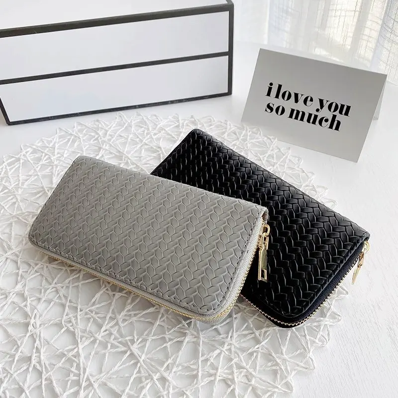 

Women leather Woven style Wallets Long Zipper Multi-function Coin Purses Female High Capacity Clutch Phone Bag money clip