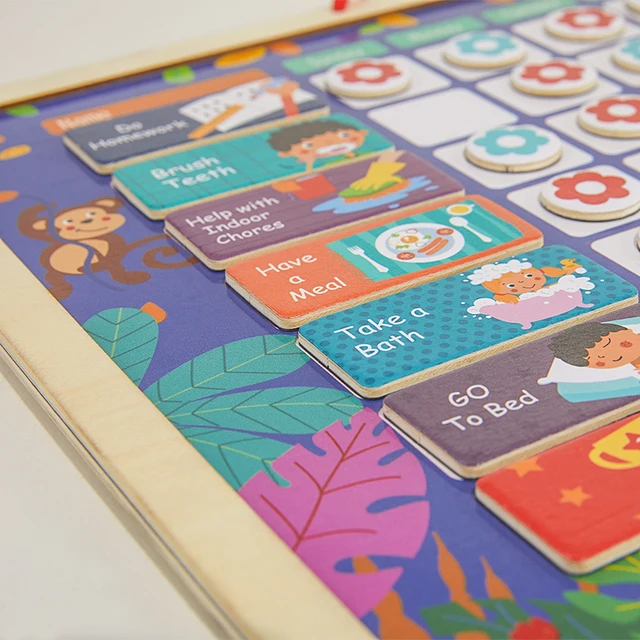 Wooden Magnetic Reward Activity Responsibility Chart Calendar Kids Schedule Educational Toys for Children Good Habits Time Gift 2