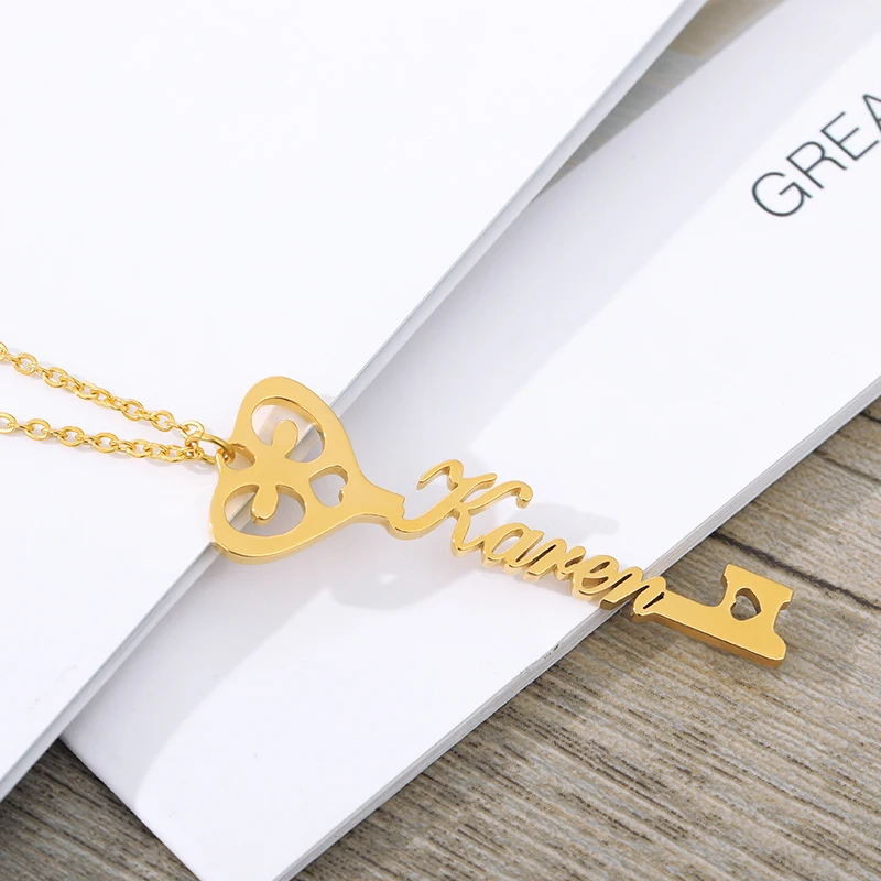 Custom Key Name Necklaces For Women Stainless Steel Choker Heart Infinity Love Key Necklace Femme Lover Christmas Jewelry Gift H2488E1D479Fd4D92Be7819934766Dfect