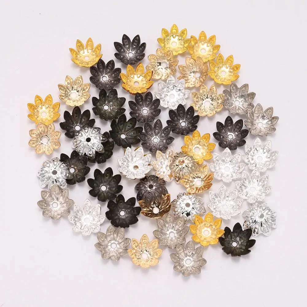 

100pcs/lot 8mm 10mm Silver color Gold color Plated Flower petal End Spacer Beads Caps Charms Bead Cups For Jewelry Making DIY