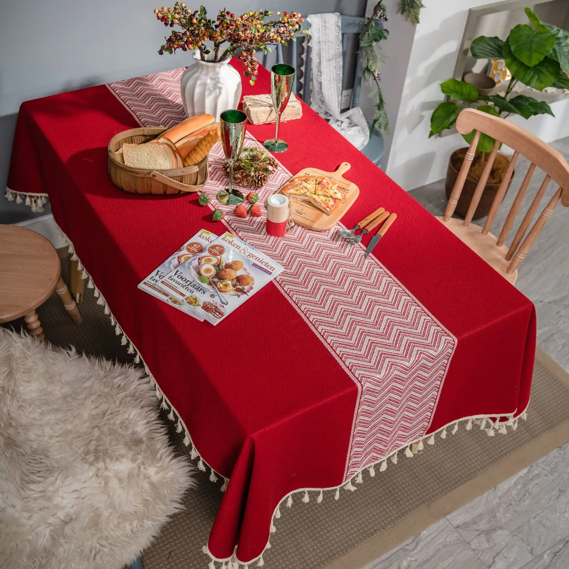 Holiday Christmas Tablecloth Rectangular Coffee Table Cover Home Decoration New Year's Dining 5 Piece Set Absorbent | Дом и сад