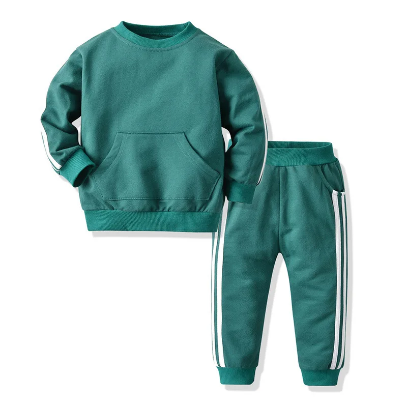 Toddler Newborn Autumn Winter New Boys Girls Sports Suit Cashmere Pullover Sweater Trousers Two Piece Sets Baby Boy Outfit - Color: Green