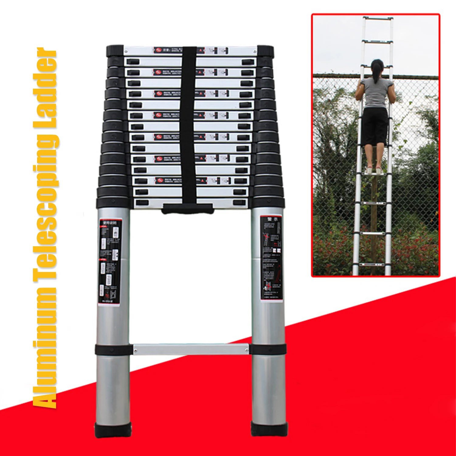 

4.1M Extension Ladders Portable Expandable Retractable Foldable Aluminum Ladder with One Button Collapsible Folding Ladder