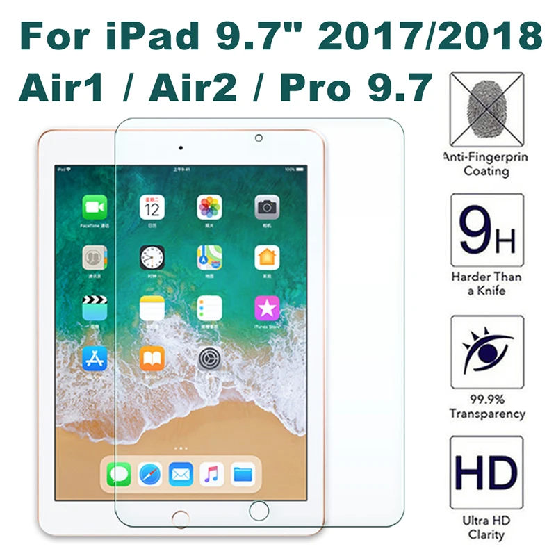 Templado Protector de pantalla de película de vidrio para iPad 6th 5th generación aire Air2 Pro 9,7 de 2018 de 2017 película vidrio protectora para ipad 5 6