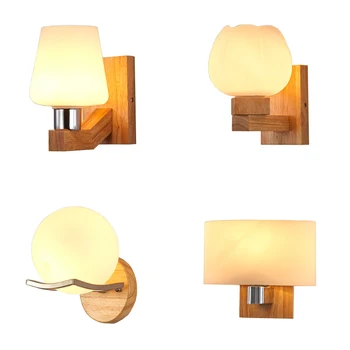 

Modern Indoor Wood Wall Lamp Bedside Design Wandlamp Corridor Stairs Decorative Led Sconce Wall Lights Fixtures E27 Nordic Glass
