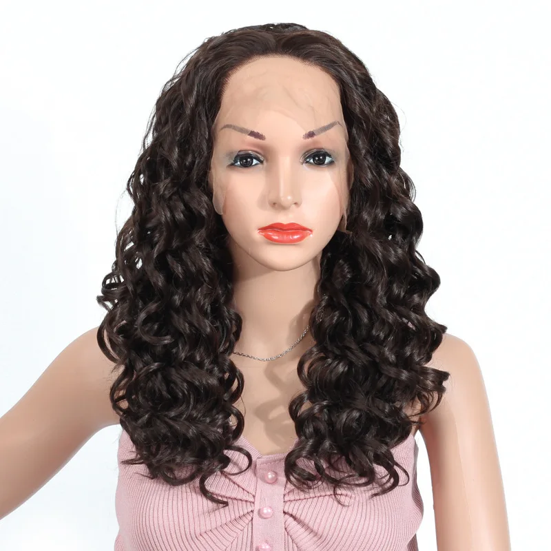 

MSIWIGS Women Afro Wigs Long Kinky Curly Wigs Brown Front Lace Synthetic Heat Resistant Wigs for African Women With Wig Cap