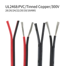 

2M/5M/10M 28 26 24 22 20 18 16 AWG UL2468 2Pins Electric Copper Wire PVC Insulated Double Cores LED Lamp Cable White Black Red