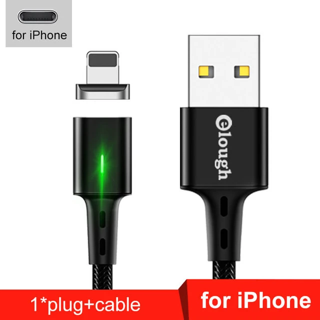 Elough Quick Magnetic Charger 3.0 4.0 Micro USB Cable for iPhone 8 POCO X3 Xiaomi Fast Magnetic Phone Charging Cord Type C Cable For IPhone Black