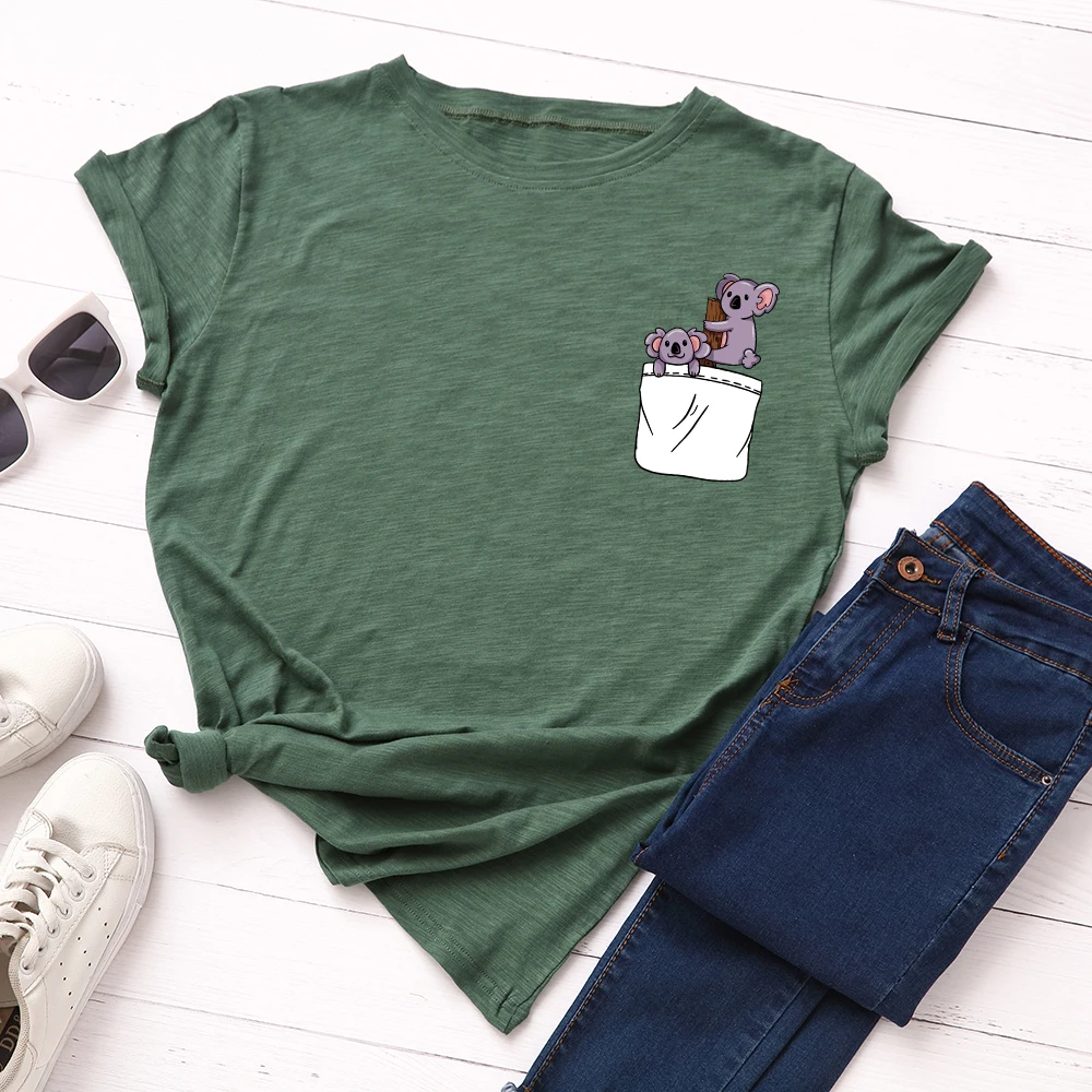 JFUNCY Plus Size S-5XL Women T-shirts Female Short Sleeve Tee Tops Pocket Print Woman Casual Tshirt 2020 Summer Cotton T Shirt