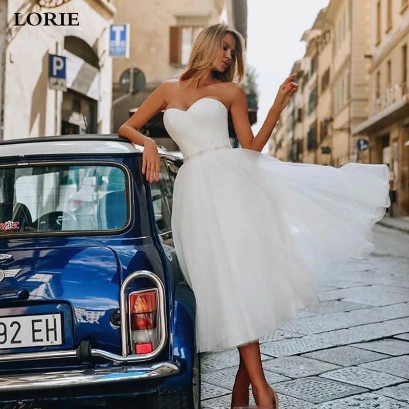 

LORIE Princess Wedding Dress A Line Knee Length Sweetheart Short Bridal Gowns Vestidos de novia Boho Wedding Gown