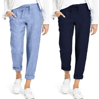 

Summer Drawstring Cargo Pants Women's Autumn Trousers 2020 ZANZEA Vintage Elastic Waist Pantalon Woman Palazzo Oversized Pant