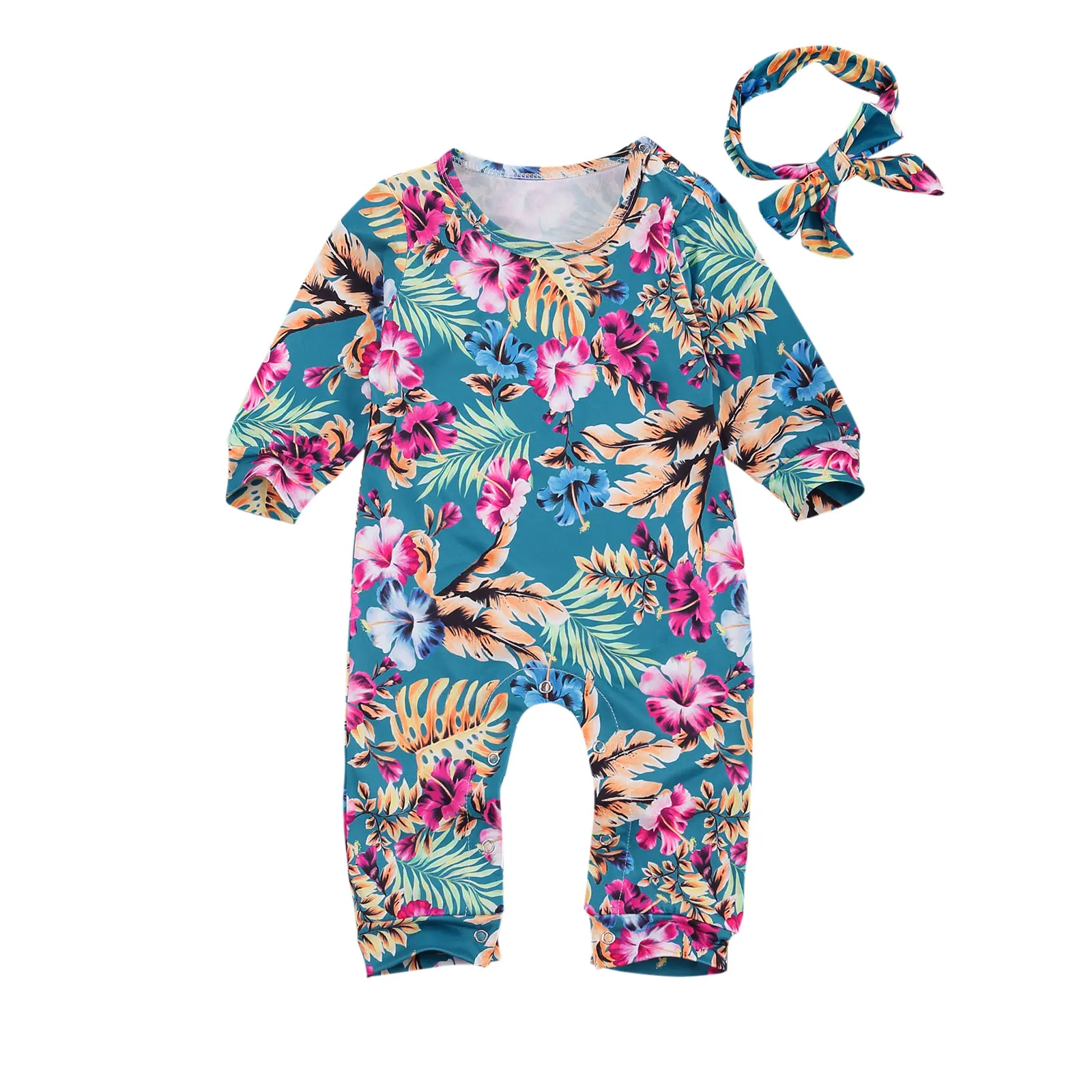 

2020 New Fall Autumn 0-24M Baby Girls Floral Plant Print 2Pcs Set Long Sleeve Romper+Headband Toddler Outfit Newborn Clothes