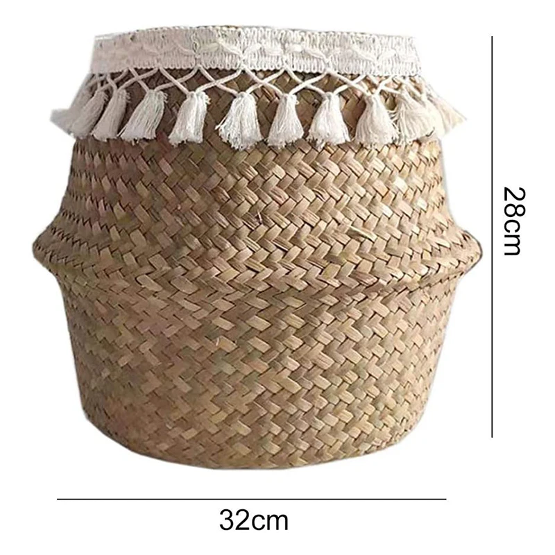 

Laundry Basket Foldable Seagrass Flower Basket Handwoven Flowers Straw Basket for Plant Flower Pot Toy Laundry Storage