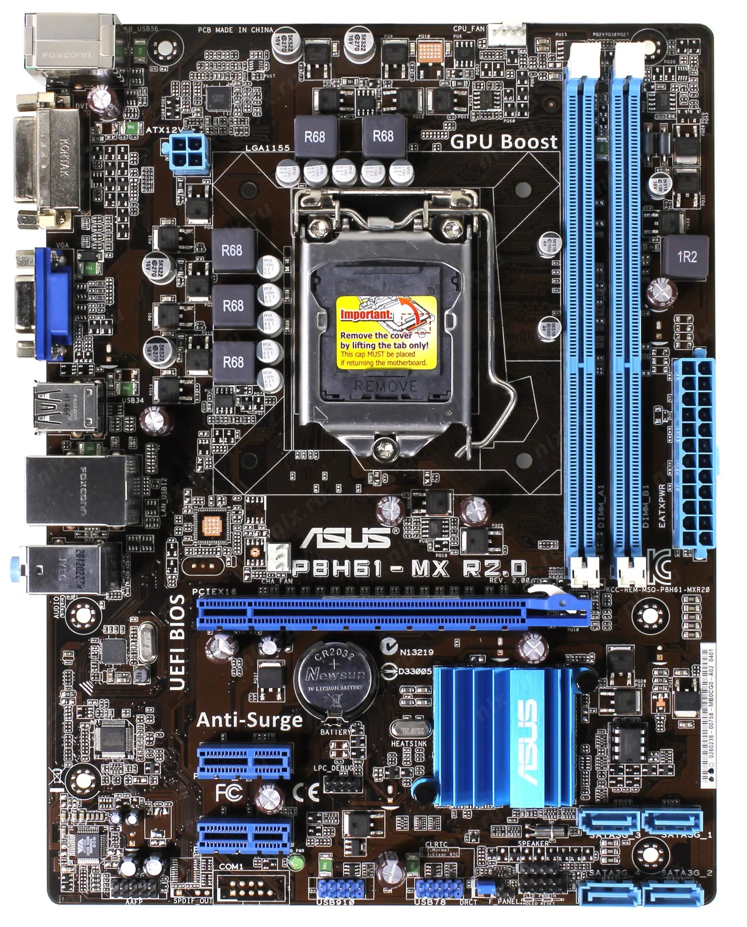 Оригинальная материнская плата ASUS P8H61-MX R2.0 H61 LGA 1155 uATX DDR3 16 ГБ DVI VGA / R2.0/USB3 б/у для