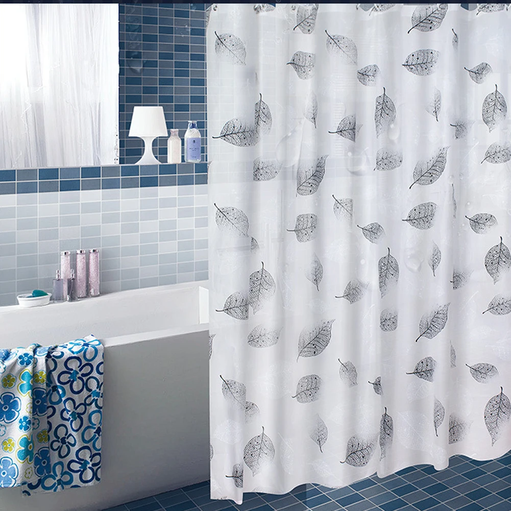 Resistant 12 Hook Ring PEVA Plain Fabric Waterproof Bathroom Shower Curtain 
