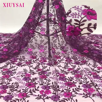 

2020 Sequin Lace Fabric Mesh Purple Color African Embroidery Sequence Nigerian French Party Latest High Quality Tulle Hot S420