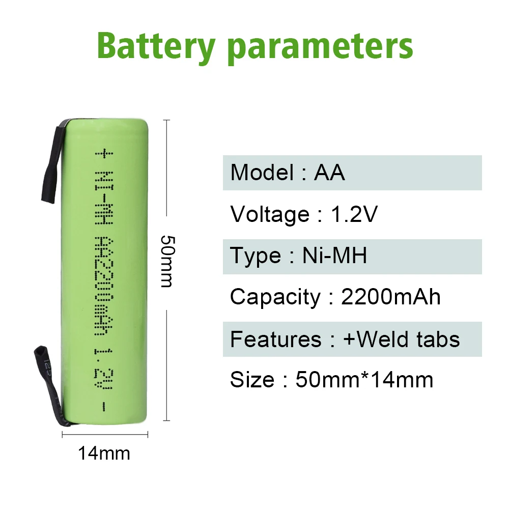 Rechargeable Nickel Metal Hydride Batteries PALO 1.2V AA Rechargeable Battery AA 2200mAh NiMH Batteries with welding tabs For Philips Electric Toothbrush Shaver