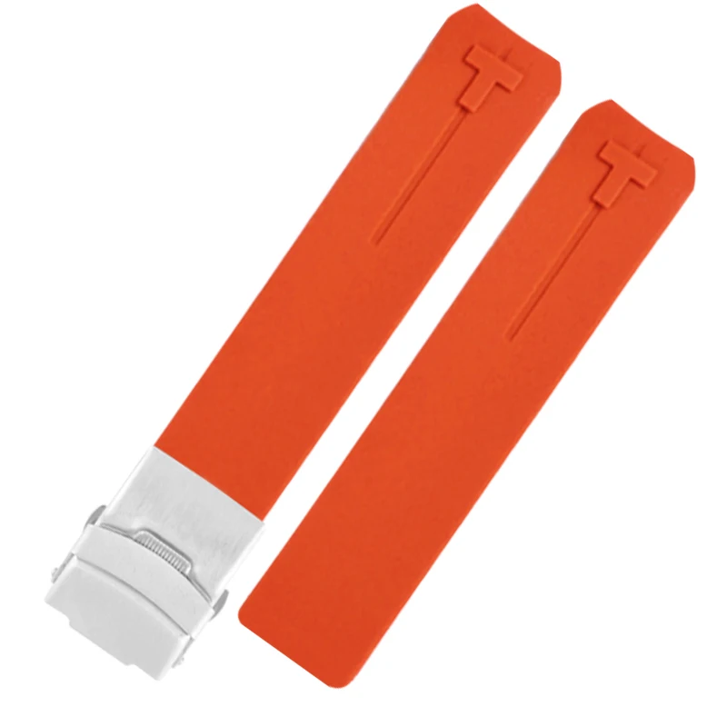 Резиновый ремешок для часов Tissot спортивный T-Touch T013420A T047 T33 браслет мужской силиконовый браслет 20 мм 21 мм оранжевый черный - Цвет ремешка: orange silver 2