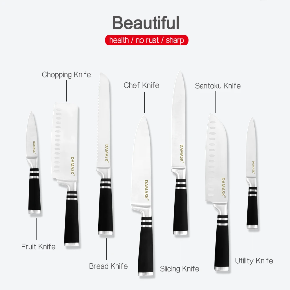 DAMASK Kitchen Knives Set Seamless Welding Steel Knife Paring Santoku Slicing Knives For Fish Meat Bread Veggie Chef Knife Set