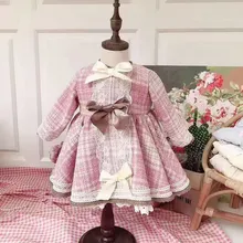 3 предмета, осенне-зимнее От 0 до 7 лет платье в Испанскую клетку для маленьких девочек Loilta/вечерние многослойные платья с розовым бантом, милое хлопковое праздничное платье принцессы