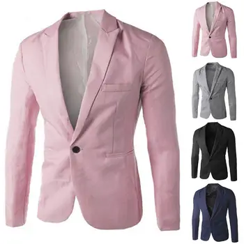 

Men's Long Sleeve Lapel Suit Fashion Slim One-Button Blazer Business Rest Button Buckle Jacket New