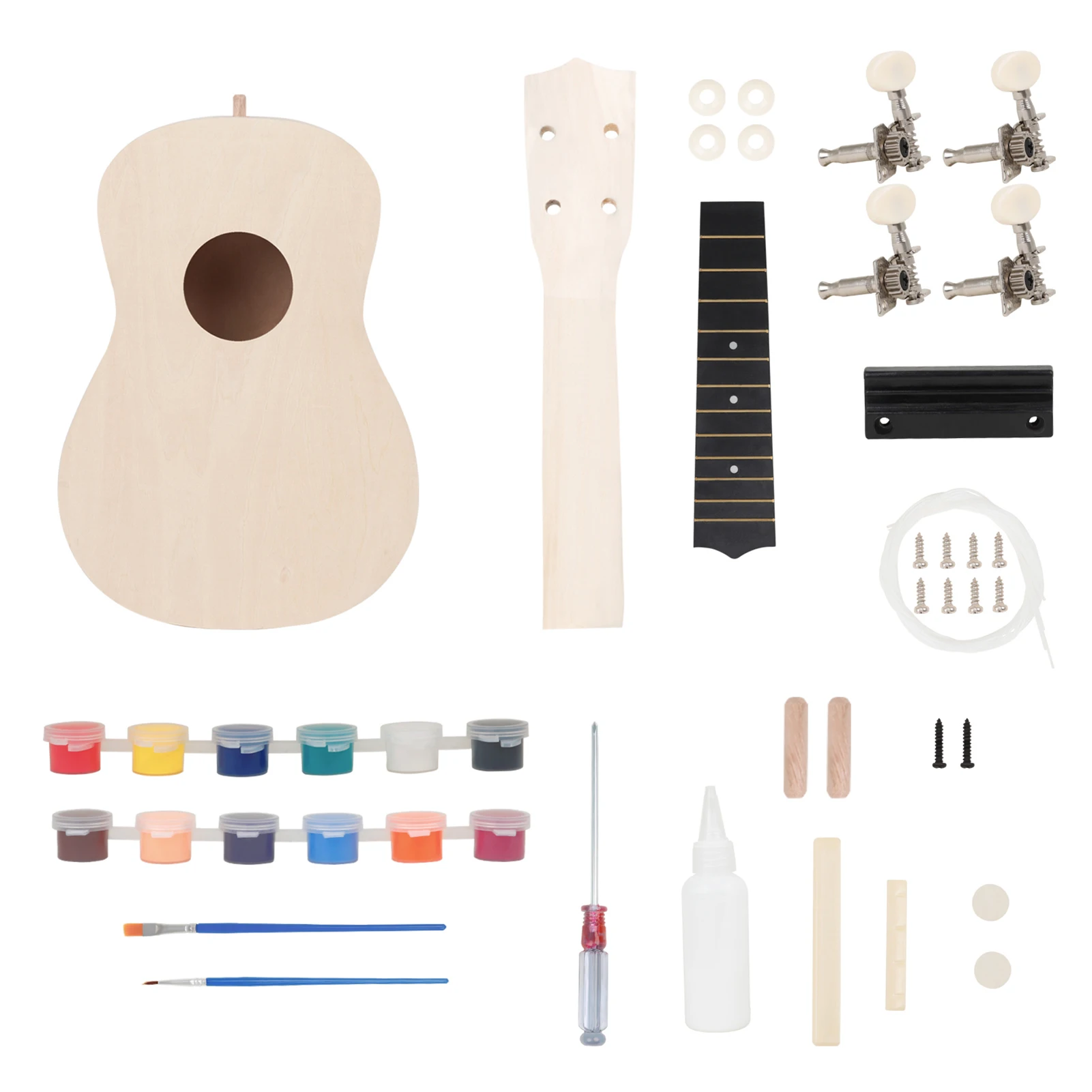 21-Inch DIY Ukulele Instrument Semi-Finished Ukelele Kit Painting Uke Unfinished Set | Спорт и развлечения