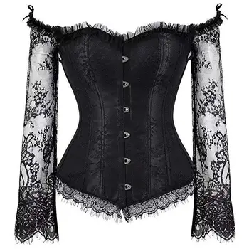 

Palace Lace Long-sleeve Bodysuit Corset Fitness Underwear Horizontal Neck Costumes Latex Waist Trainer Slimming Underwear Cinche