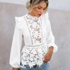 Women Floral Lace Blouses Boho Long Sleeve White Tops Ladies Hollow Out Shirts Autumn Spring Elegant Blouse Streetwear S-XL 1