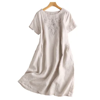 

Women's Summer Sundress 2020 ZANZEA Elegant Embroidery Knee Length DressS Backless O-Neck Tunic Vestido Plus Size Linen Robe