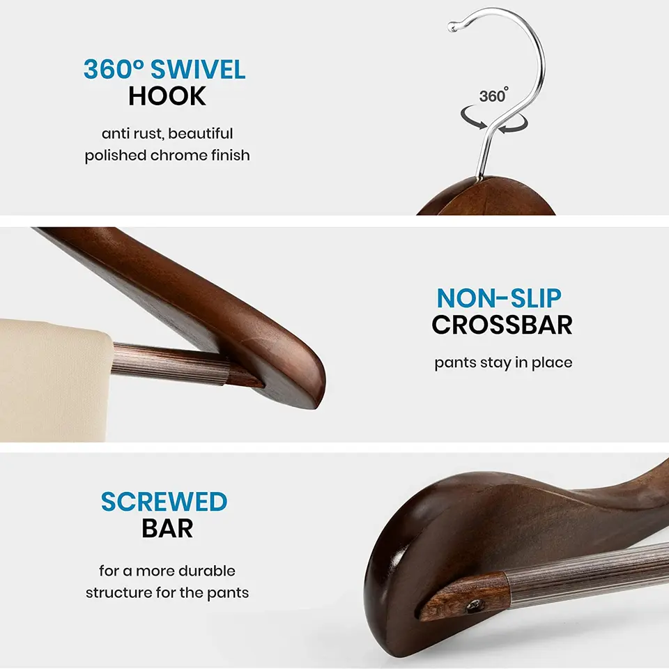 Lot De 6 Cintres En Bois Massif Avec épaules Très Larges