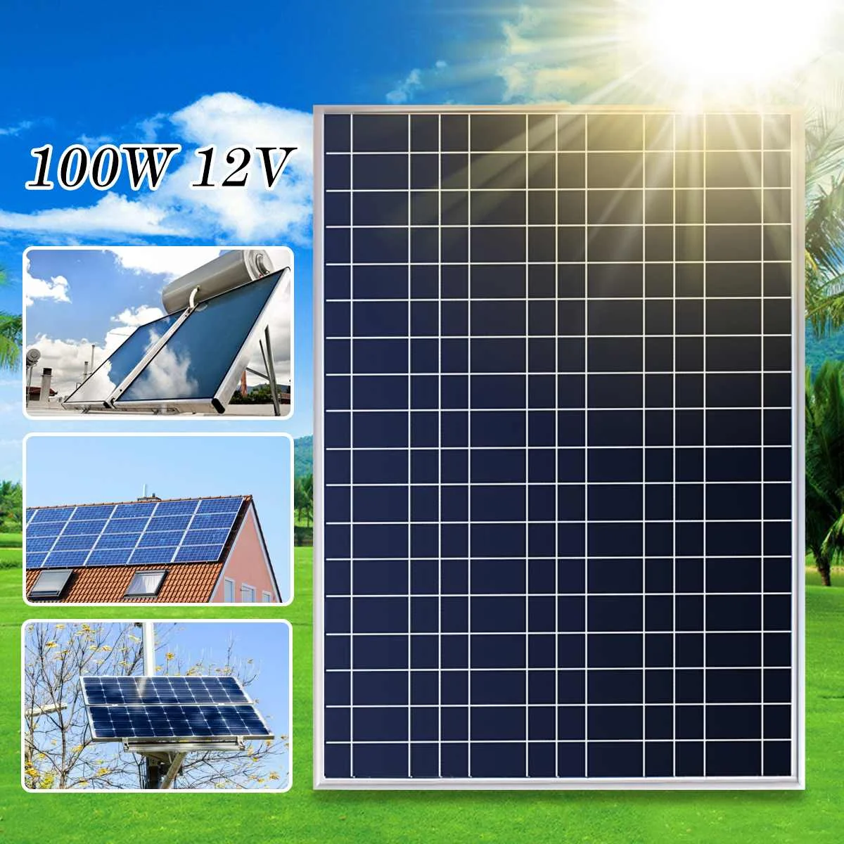 

LEORY 100W 18V PolyCrystalline Solar Panel Sunpower Solar Cells Module Charger For Home RV Boat Efficiency Output