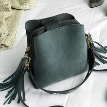 2019 mode Peeling Frauen Eimer Tasche Vintage Quaste Umhängetasche Hohe Qualität Retro Schulter Tasche Einfache Umhängetasche Tote(China)