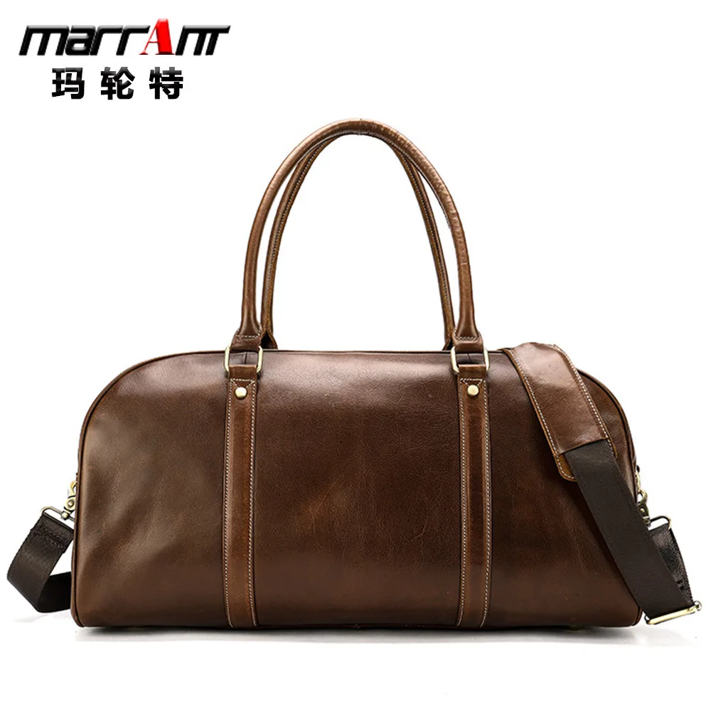 

Genuine Leather Short Distance Hand Bill Of Lading Shoulder Luggage Big Capacity Cowhide Travel Bag