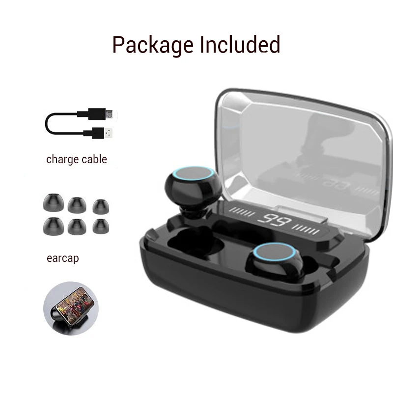 MLHJ Bluetooth Wireless Earphones 3300mAh LED Headphones Earbuds TWS Touch Control Sport Headset Noise Canceling with Microphone