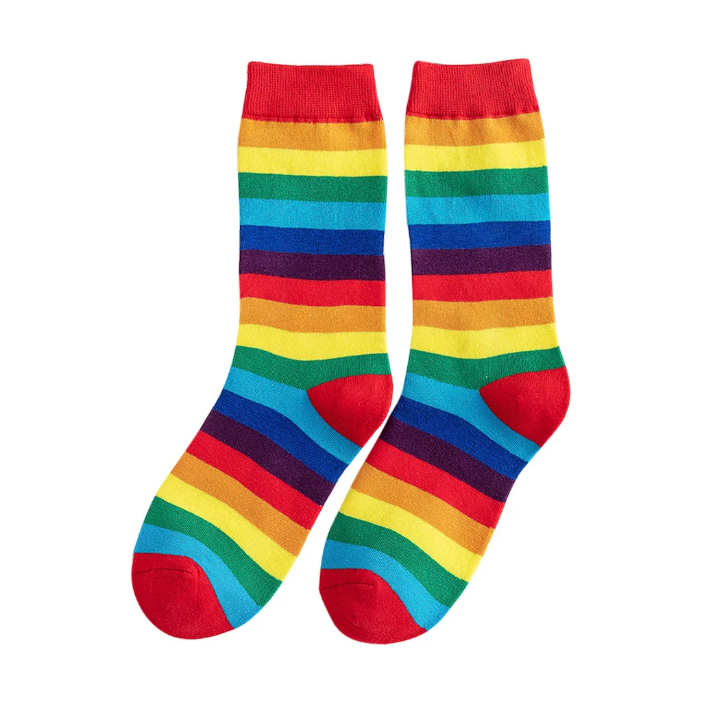 Women's Rainbow Striped Pile Of Socks In The Tube Casual Cotton Socks Girl Fashion Elasticity Candy Color Fashion NEW - Цвет: Red