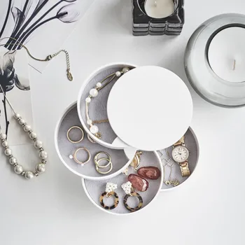 

Plastic White Four-layer Jewelry Storage Box Nordic Display Bedroom Table Organizer Travel Portable Ring Storage Boxes