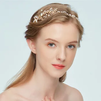 

Beaded Leaf and Tiny Beads Party Flower girl's headband Wedding Hair vine Pearl Headband Boho Wedding