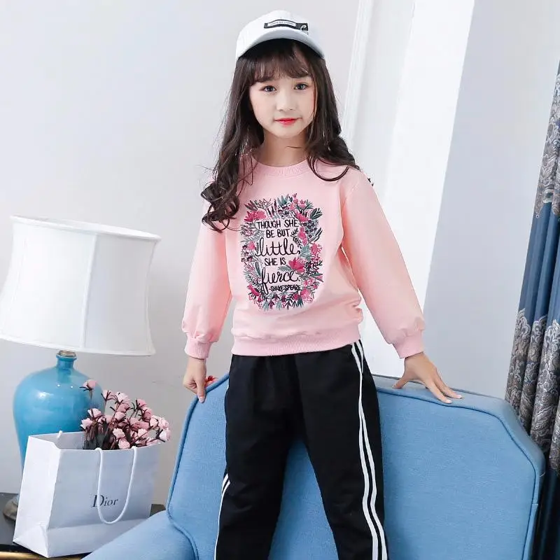 

Printed girls suit cotton new spring and autumn long sleeve children's clothing student sports two-piece suit clothes