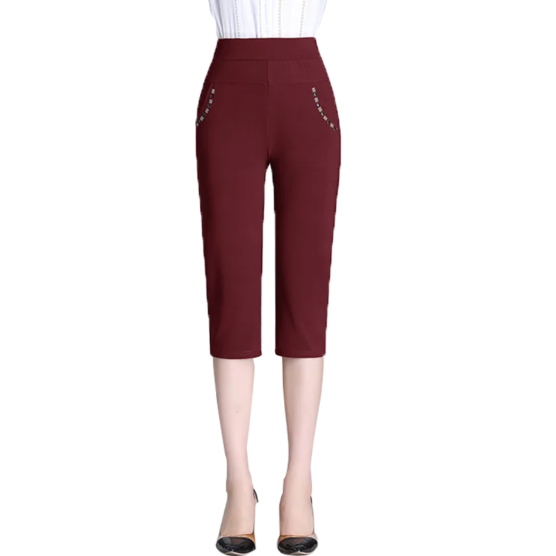 Summer Capris Pants For Fat Women Casual Solid Pantalon Femme High