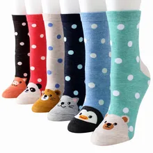 1 Pair Socks Women Warm Cotton Funny Cute Socks Animal Character Dot Print Women's Socks Calcetines Meias W2