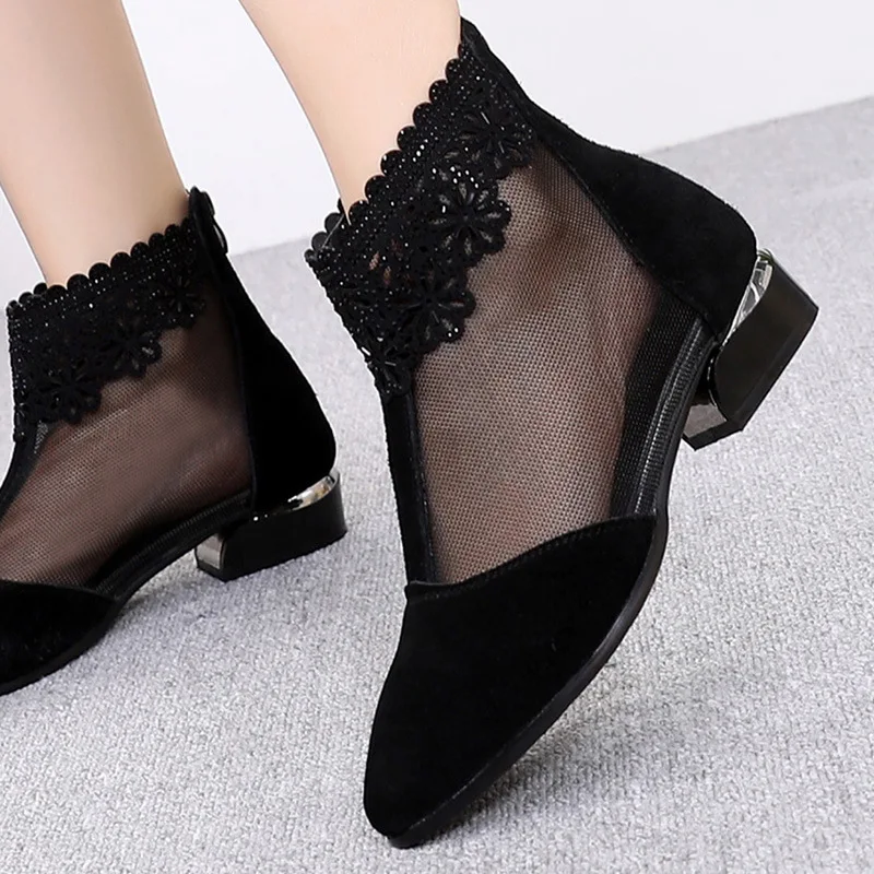 

2019 New Style Spring And Summer Gauze Breathable Female Tennis Shoes Small 33 Genuine Leather Sexy Mesh Boots Low Heel Shoes So
