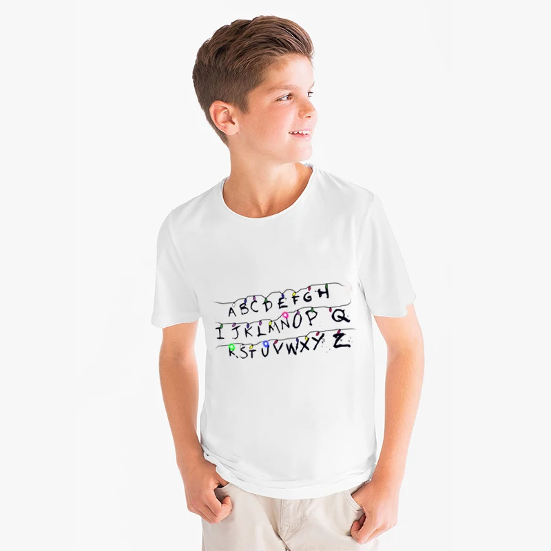 Футболка с принтом «странные вещи» для девочек и мальчиков забавная повседневная детская одежда с героями мультфильмов летние белые футболки для малышей в стиле Харадзюку Camiseta - Цвет: Stranger Things 3