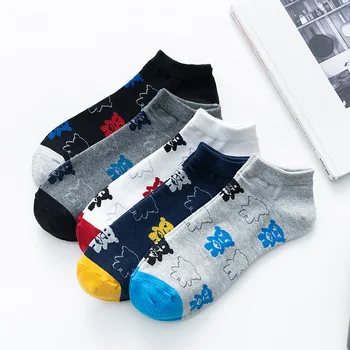 

Cartoon Men Sock Bear Men's Thick Socks Animal Unisex Black Patchwork Casual Short Sox Adult Cotton Classic Spring Wild Sokken