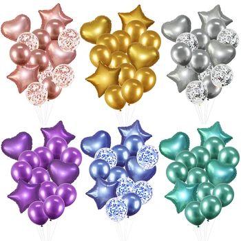 

14pcs Gold Silver Latex Confetti Balloon Foil Star Heart Balloon For Baby Shower Birthday Event Wedding Party Decor Metal Ballon