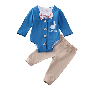 

Toddler Baby Boys Easter Outfits Cute Gentleman Rabbit Print Romper Bodysuit Pants 3Pcs Clothes Set Baby Boy Newborn Clothing