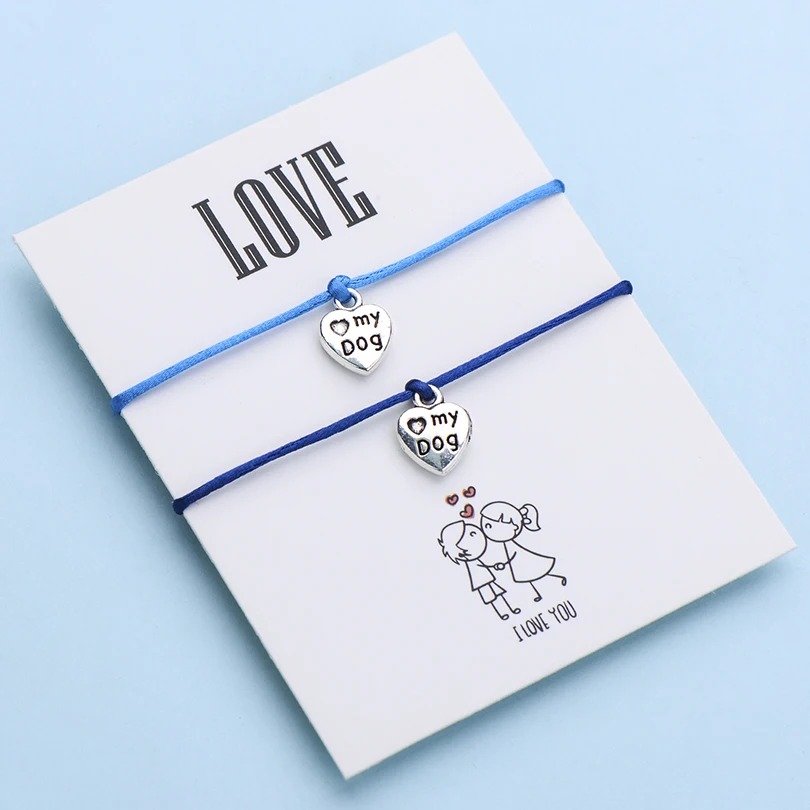 IYOE 2 шт./компл. любовь поздравительной открыткой с надписью My собака, браслеты с брелоками для Для женщин Для мужчин Винтаж Paw Двойное сердце, Парные браслеты по индивидуальному заказу подарок - Окраска металла: 2