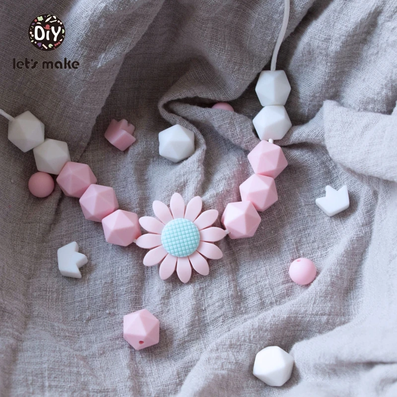 Let's Make Silicone Beads Hexagon Beads 14mm 10pc Food Grade Silicone Teether DIY Pacifier Clips Beads Necklace Baby Teether