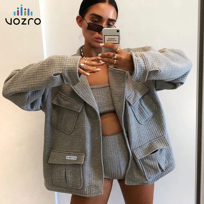 VOZRO, костюм-платье, свободное зимнее длинное пальто для женщин, для досуга, однорядный, с пряжкой, костюм, с большим карманом, пальто, Veste Manteau Femme